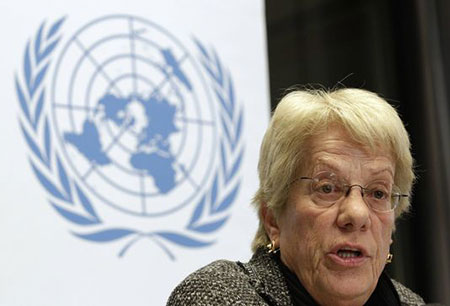 Mme Carla Del Ponte, membre de la Commission indépendante d'enquête internationale de l'Onu sur la Syrie Del Ponte: Les rebelles auraient utilisé du gaz neurotoxique Sarin