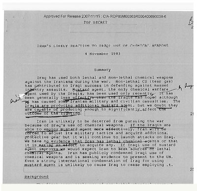 Un des documents déclassifiés reproduits par Foreign Policy La CIA a aidé Saddam à gazer les Iraniens