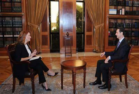 Assad interviewé par Monica Maggioni, directrice de la chaine italienne Rainews24