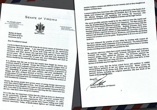 Lettre d’un Sénateur américain au Président al-Assad: «Merci aux Forces armées syriennes»