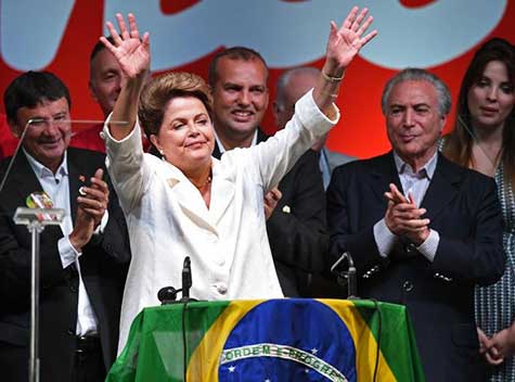Dilma Rousseff, réelue présidente du Brésil, le 26 octobre 2014 à Brasilia.