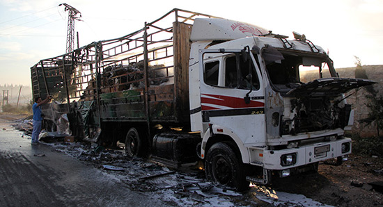 Convoi humanitaire bombardé à Alep: «Ni l'aviation russe, ni syrienne ne l'ont visé», assure Moscou.