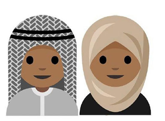 Une adolescente imagine des émoticônes pour femmes voilées femmes voilées et hommes en keffieh