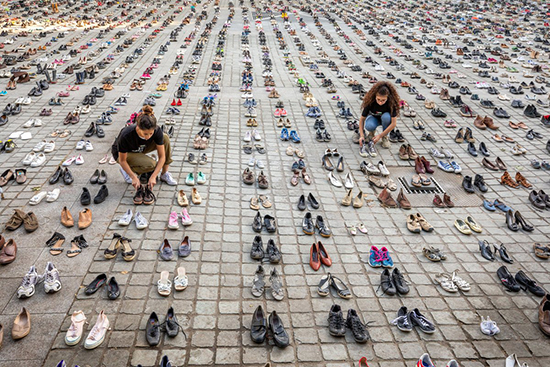 A Bruxelles, une paire de chaussures pour chaque mort dans le conflit palestinien