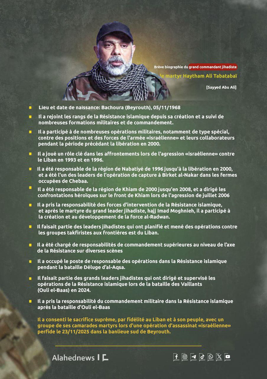 Brève biographie du grand commandant jihadiste, le martyr Haytham Ali Tabatabaï (sayyed Abou Ali)